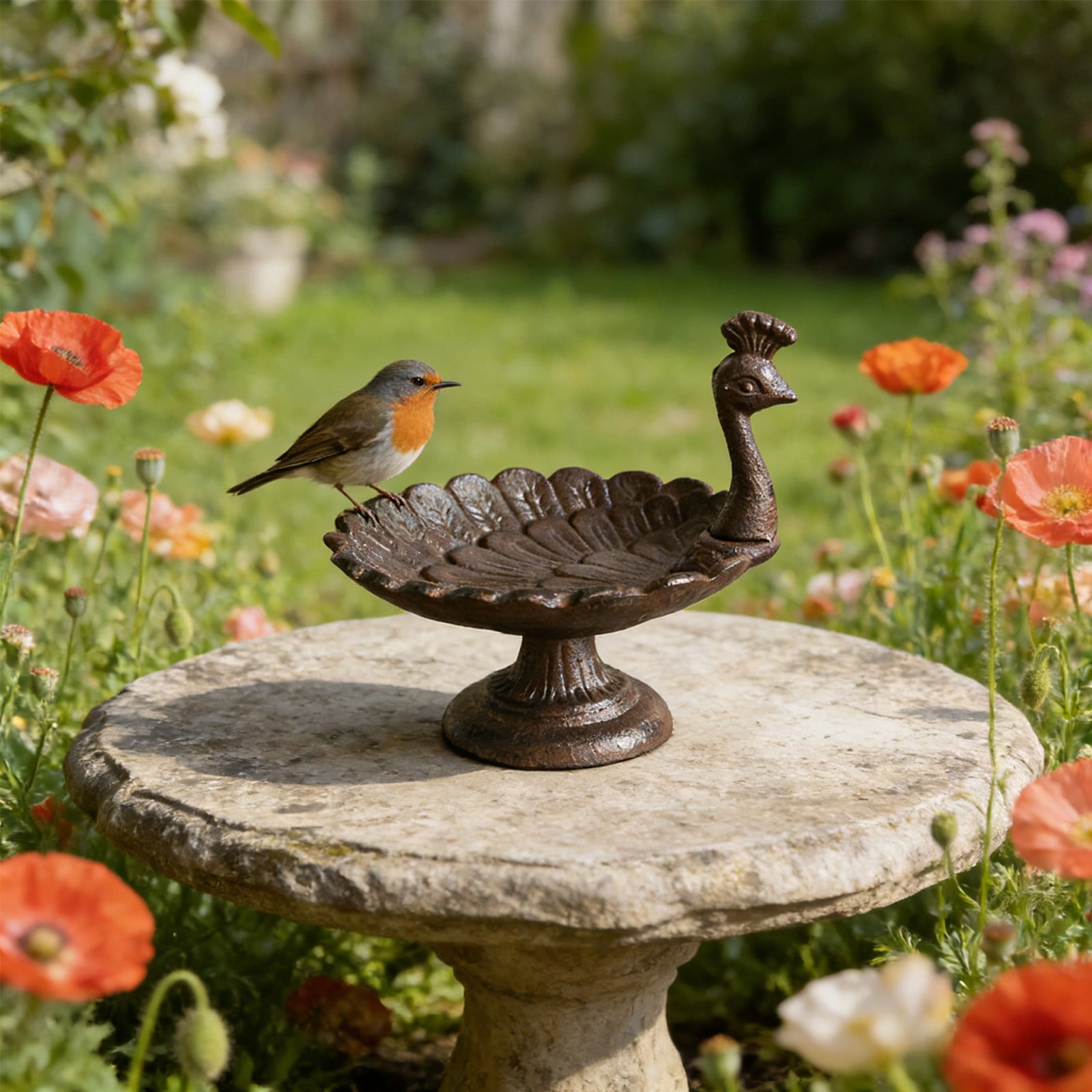 Cast Iron Bird Baths for Outdoors, Cast Iron Bird Feeder, Metal Bird Bath, Vintage Peacock Shape, Home Garden Lawn Yard Table Decorations
