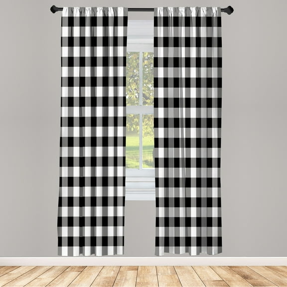 Ambesonne Plaid Curtains, Lumberjack Buffalo Checks Art, Pair of 28"x84", Black and White