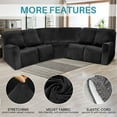 thumbnail image 2 of TOPCHANCES Velvet Recliner Sofa Covers, 5 Seat Corner Sofa Covers Stretch Furniture Protector Including 2 Arm Pieces, 4 Seat and Backrest Pieces and 1 Corner Piece, Black, 2 of 9