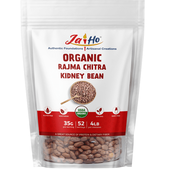 Jai Ho Organic Rajma Chitra Kidney Bean 4 lb | Kidney Bean | Indian Rajma Chitra | USDA Organic | Non-GMO | Chemical-Free | Kosher
