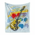 thumbnail image 1 of Art Soft Flannel Fleece Blanket, Abstract Musical Instrument Expressionist Artwork Stained and Tainted Background Print, Cozy Plush for Indoor and Outdoor Use, 60" x 80", Teal Yellow, by Ambesonne, 1 of 6