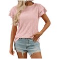 thumbnail image 2 of iHengLiXing Plus Size Spring Tops for Women 2025 Dressy Casual Women's Fashion Summer Solid Color Round-Neck Short Sleeve Blouses Pink S, 2 of 7