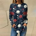 thumbnail image 2 of WTOBBY Casual Women's Flower Print Long Sleeve T-shirt Top with Loose Round Neck Pullover Style Lightweight and Stretch Fabric Perfect for Comfortable Daily Outfit,Dark Blue L, 2 of 5