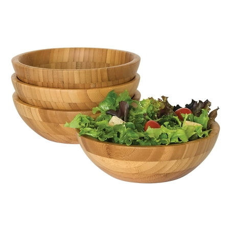 Cream Center Salad Bowl - Lipper International Bamboo Small Salad Bowls, 4-Piece Set