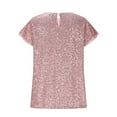 thumbnail image 5 of XIAfhje Women's Sequin Tops Short Sleeve Round Neck Glitter Sparkly Party Blouse Regular Fit Going Out Shirt Clubwear Cocktail Shirt for Night Club Party Performance Costume, 5 of 7