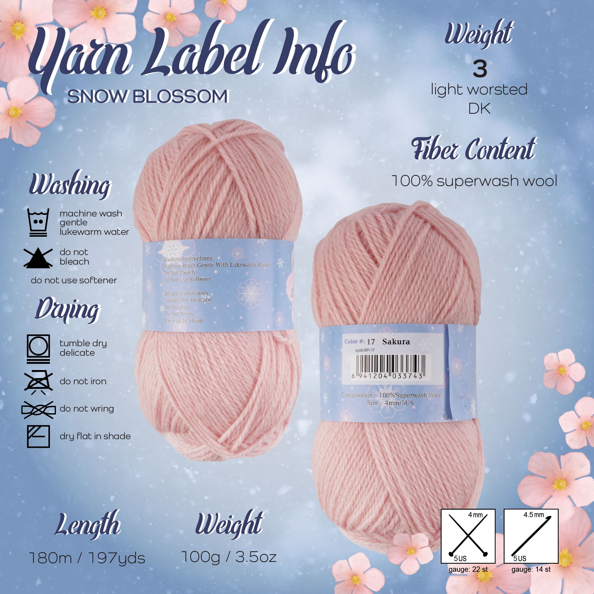 JubileeYarn Snow Blossom Yarn - DK Superwash Wool - Shades of Neutral Tones - 4 Skeins