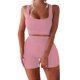 thumbnail image 1 of Eigraketly 2 unids/set Jogging ejercicio mujer chaleco pantalones cortos poliéster transpirable Crop Tops pantalones de cintura alta Kit ropa Uniforme atlético Rosa L, 1 of 6