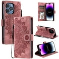 thumbnail image 1 of Flip Case for iPhone 16 Pro, Totem Embossed Flowers Premium PU Leather Wallet Folio Cover with Card Holder Kickstand Compatible with iPhone 16 Pro - Pink, 1 of 14
