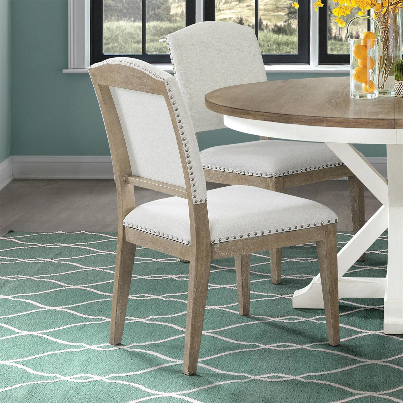 Dining Set With 2 Chairs - Upholstered Armless Cream Nailhead Veryke ...