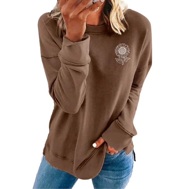 Gibobby Sudadera oversize mujer Sudadera de cuello redondo para mujer de otoño e invierno suéter colorido de manga larga lindo clásico(Marrón,G)