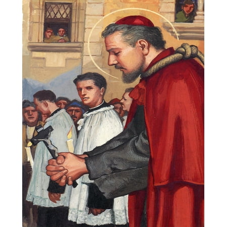 Catholic print picture - St Charles Borromeo N - 8" x 10" ready to be framed
