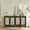 Antique Navy Blue, variant on Rattan Sideboard Buffet Cabinet, Accent Storage Cabinet with Handmade Natural Rattan Doors and Adjustable Shelf, Storage Credenzas Console Table for Living Room, Hallway, Kitchen, Dark Gray