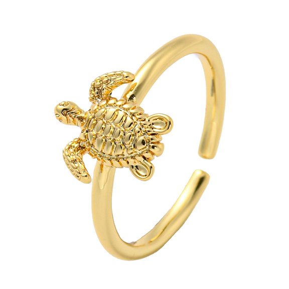 Rack Plating Brass Sea Turtle Open Cuff Rings for Women Long-Lasting Plated Cadmium Free & Lead Free Real 18K Gold Plated Adjustable