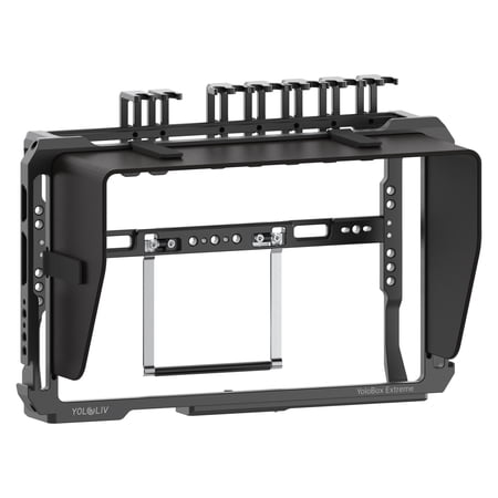 YoloLiv YoloBox Extreme Cage – Aluminum Protective Cage with Cold Shoe Mounts, 1/4" Threads, Quick-Release Sun Hood