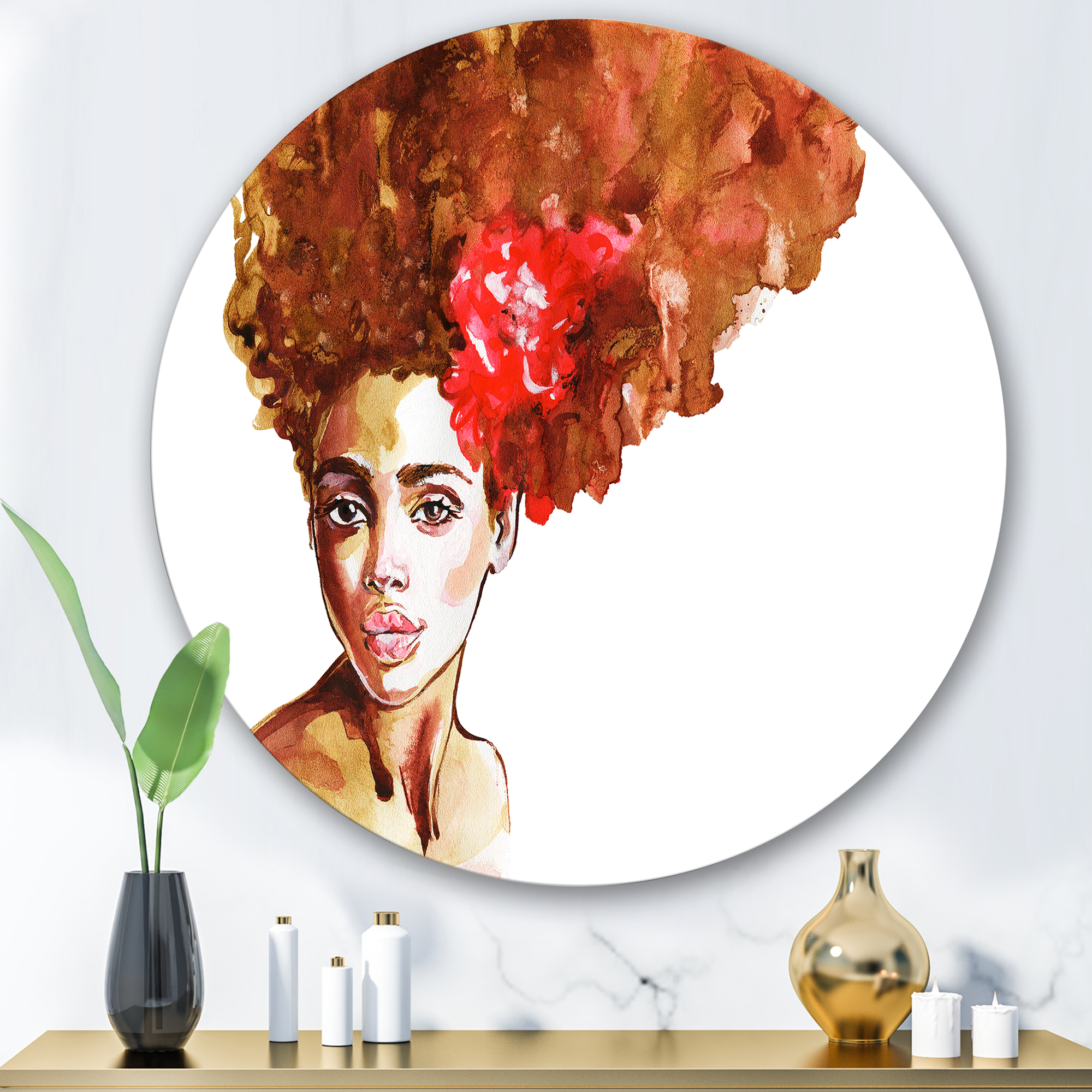 Designart 'Portrait of Young African American Woman II' Modern Circle Metal Wall Art 36x36 - Disc of 36