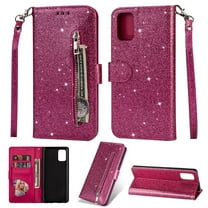 Dteck Case For Samsung Galaxy A51 4G (6.5 inches),Magnetic Bling Glitter Leather Wallet Case ,With Strap Card Holder Zipper Kickstand Cover,Rose
