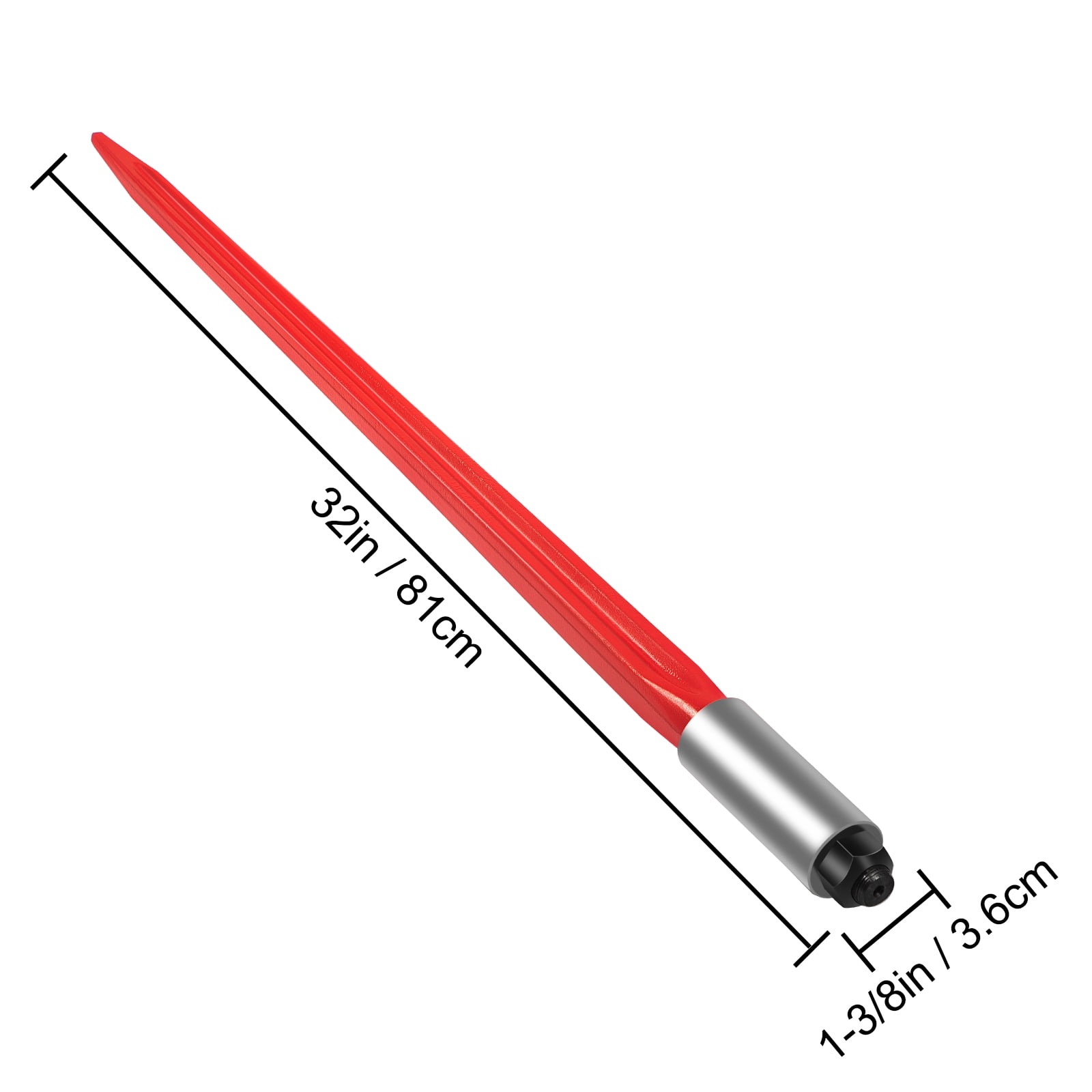 KFFKFF Hay Spear 32" Bale Spear 1350 lbs Capacity, Bale Spike Quick Attach Square Hay Spear Conus 1 3/8" Wide Coated Bale Forks with Hex Nut & Sleeve for Bobcat Tractors (Red)