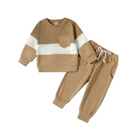 

Bagilaanoe 2PCS Toddler Baby Boy Long Pants Set Contrast Color Long Sleeve Sweatshirt Pullover Tops + Sweatpants 6M 12M 18M 24M 3T 4T Kids Casual Sweatsuits