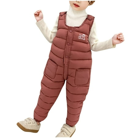 

Lovskoo 1-6 Years Baby Toddler Unisex Winter 2Pcs Outfits Set Snow Pants Puffer Warm Overall and Rib Knit Shirts Windproof Quilted Set Pink