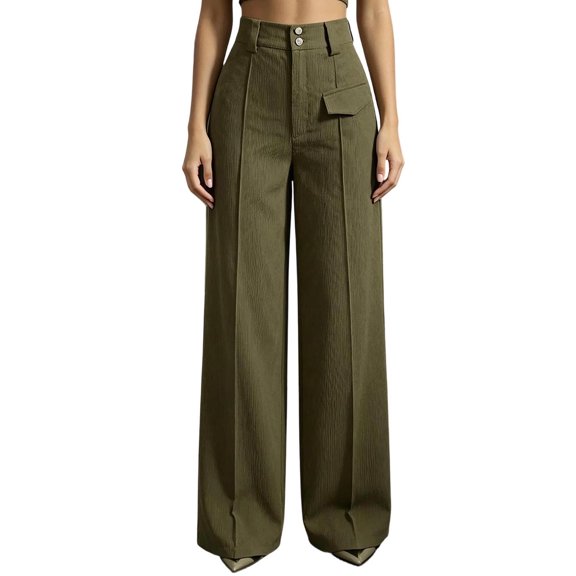 QQZ High Waist Wide Leg Corduroy Pants For Women, Button Fly Front Seam Casual Palazzo Pants, Office Daily Weekend Outfits