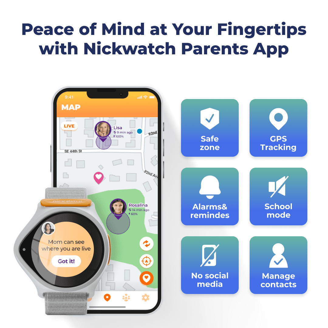 NickWatch Smart Watch for Kids with GPS, SOS, Voice Call and Tracking, Smartwatch for Boys and Girls, Requires NickWatch Data Plan - First Month Free