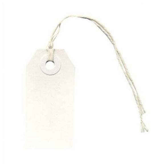 JAM Paper Gift Tags with String, White, 100/Pack, Tiny, 2 3/4 x 1 3/8