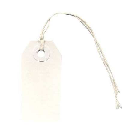 JAM Paper Gift Tags with String, White, 100/Pack, Tiny, 2 3/4 x 1 3/8