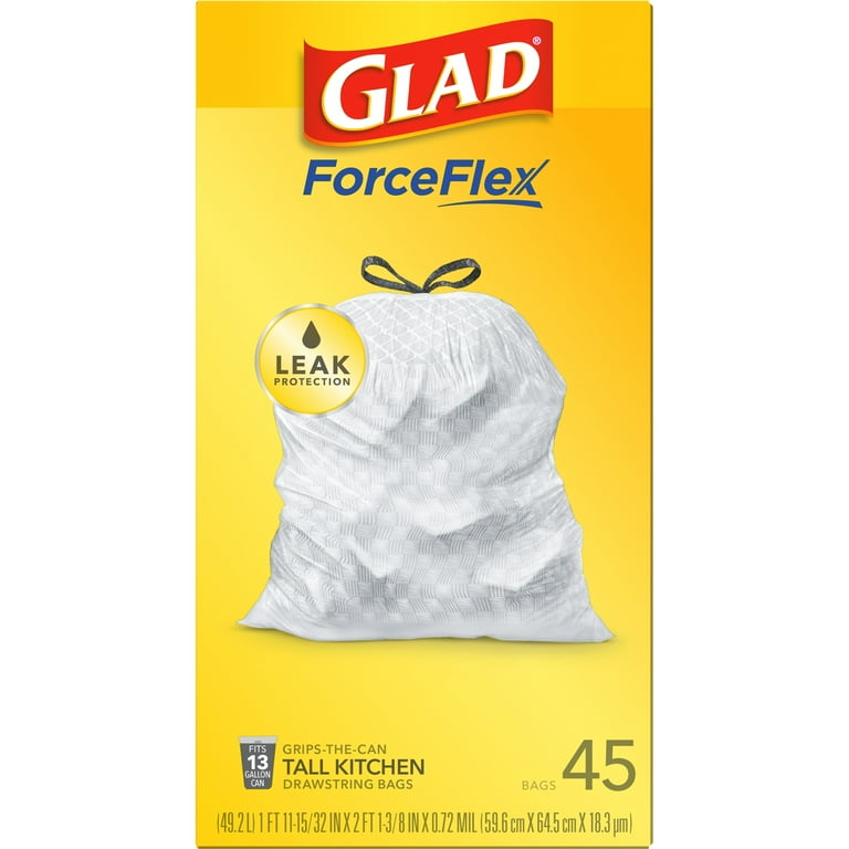 Glad Drawstring Bags, Tall Kitchen, 13 Gallon 45 ea