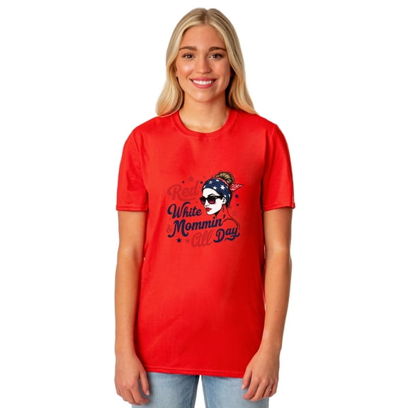 American 4Th of July T-Shirt Women's Red White & Mommin' USA Adult Tee