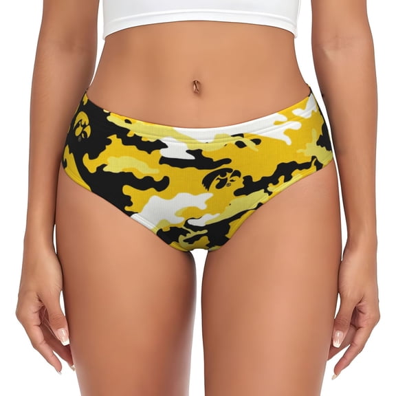 Yellow Camouflage Bikini Panties Stretch Cool 3D printed Underwear for Women X-Small