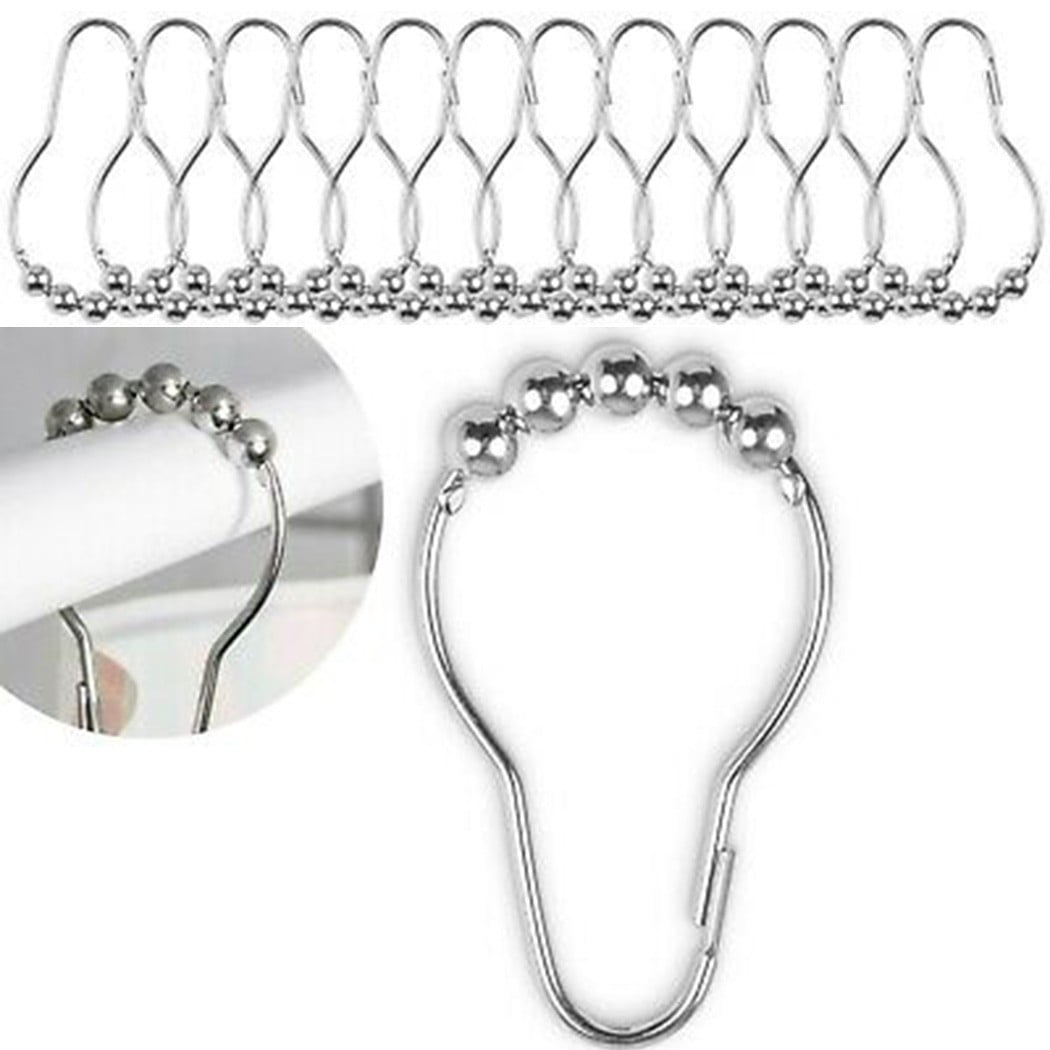 12 Pcs Curtain Hooks Stainless Steel Durable Useful Hooks Rings for Bathroom