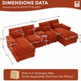 thumbnail image 2 of Avobird Oversided 124" U Shaped Cloud Couch Sectional, DeepSeat Sofa Bed with USB Charging, Hidden Storage, Cup Holders & Chenille Double Chaise, Orange, 2 of 6