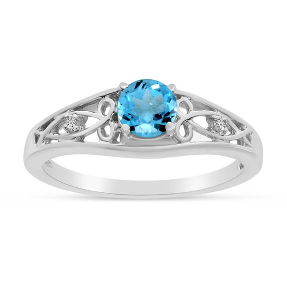 14k White Gold Round Blue Topaz And Diamond Ring