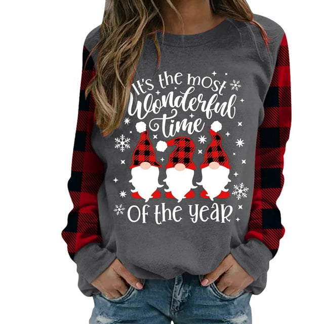 Chandail en Molleton de Noël pour Femmes Col Rond Pull Chaud Veste Mi-Longue Imprimée Mode Pull de Vacances Xmas Cardigan à Manches Longues
