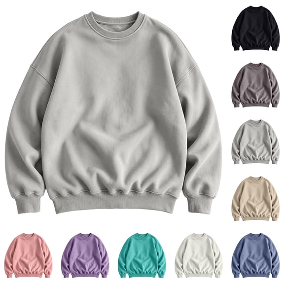 RJMDKXZ Fleece Crew Neck Sweatshirts Men Oversized Plus Size Casual Solid Soft Pullover Long Sleeve Sweat Shirts