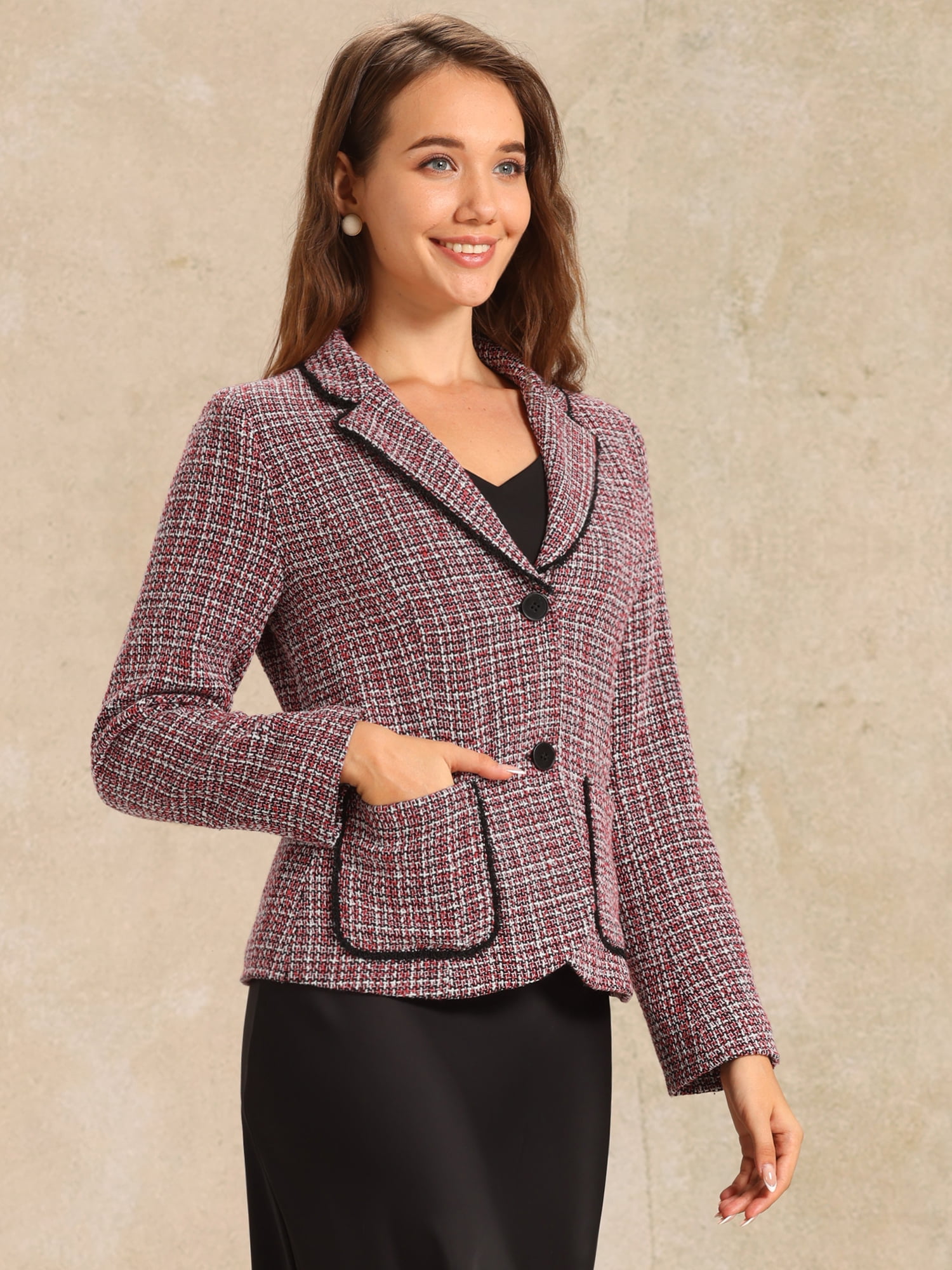 DARING DIVA Women's Notch Lapel Long Sleeve Elegant Business Casual Jacket XS Red Black