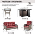 thumbnail image 4 of Opohoro 5 Pieces Outdoor Conversation Set with 43" Metal Fire Pit Table, Gray Rattan Sofa Set with Swivel Rocker Chairs and End Table, Red for Patio Backyard, 4 of 16
