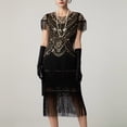 thumbnail image 3 of BLTIBY Womens Cocktail Evening Gown Dress Sequin Tassel Mesh Patchwork Bodycon Party Short Sleeve Round Neck Flapper Dresses Black XL, 3 of 6