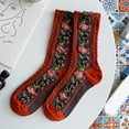 thumbnail image 2 of ievspot 1 Pair Women Vintage Style Nordic Stripe Flower Socks Girls Vintage Ethnic Floral Cotton Socks, 2 of 7