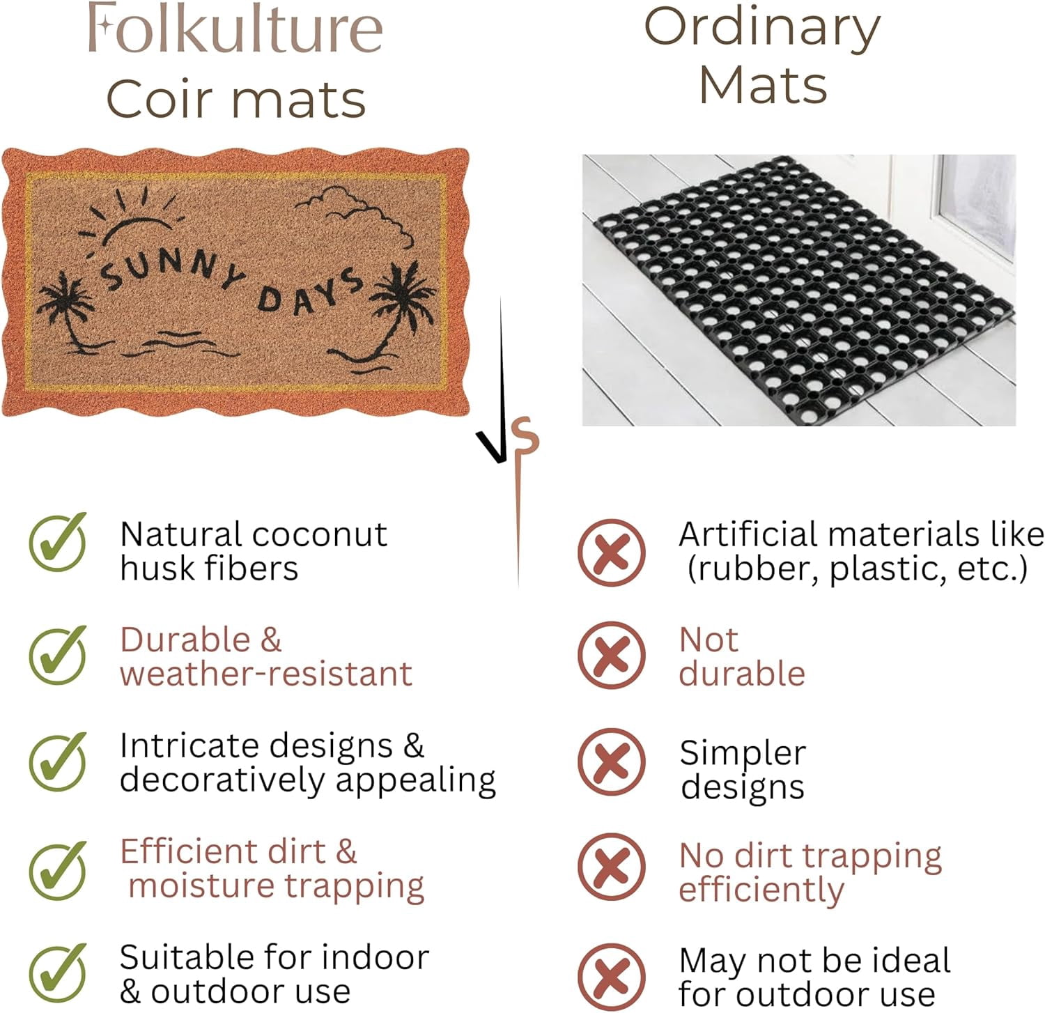 Folkulture Front Door Mat, Eco Friendly Welcome Mats for Front Door Outdoor, 16 X 28 Inch Welcome Matt or Doormat for Home Entrance, Durable & Anti Slip Coir Door Mats or Jute Door Mat (Sunny Days)