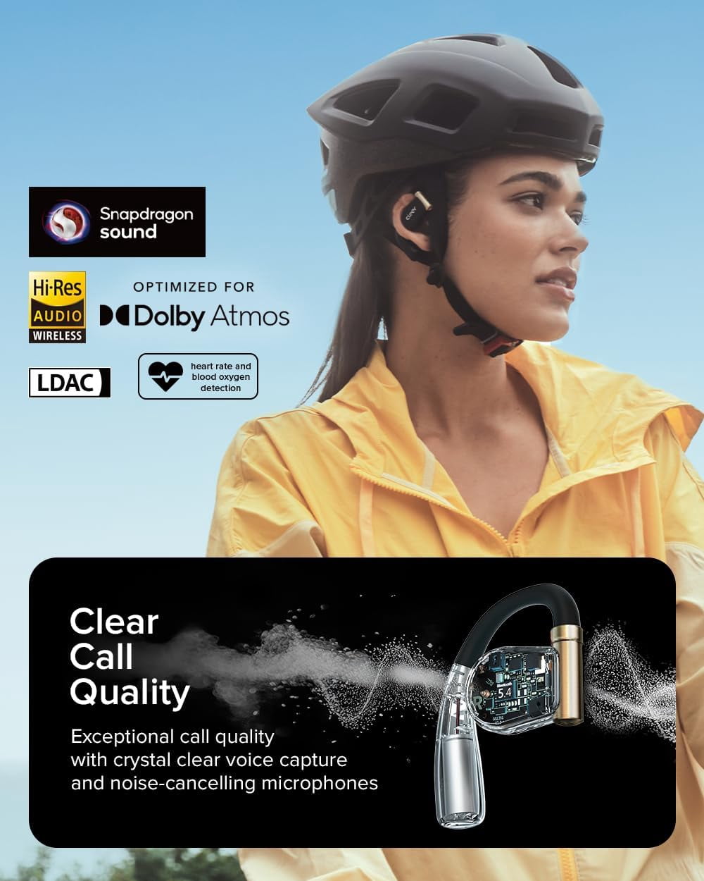 Cleer Arc3 Sports Pro Open Ear Headphones, Dolby Audio True Wireless,40Hr Battery, BT 5.4, IPX7, Heart Rate Monitoring, Smart Case, Comfort Fit, Black