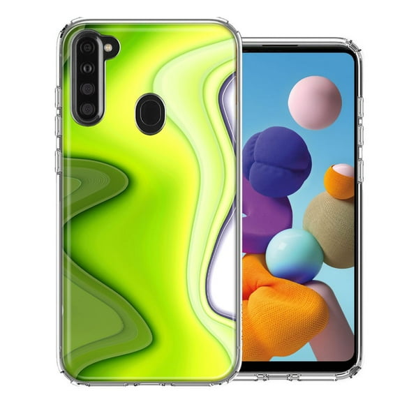 MUNDAZE For Samsung A21 Green White Abstract Design Double Layer Phone Case Cover