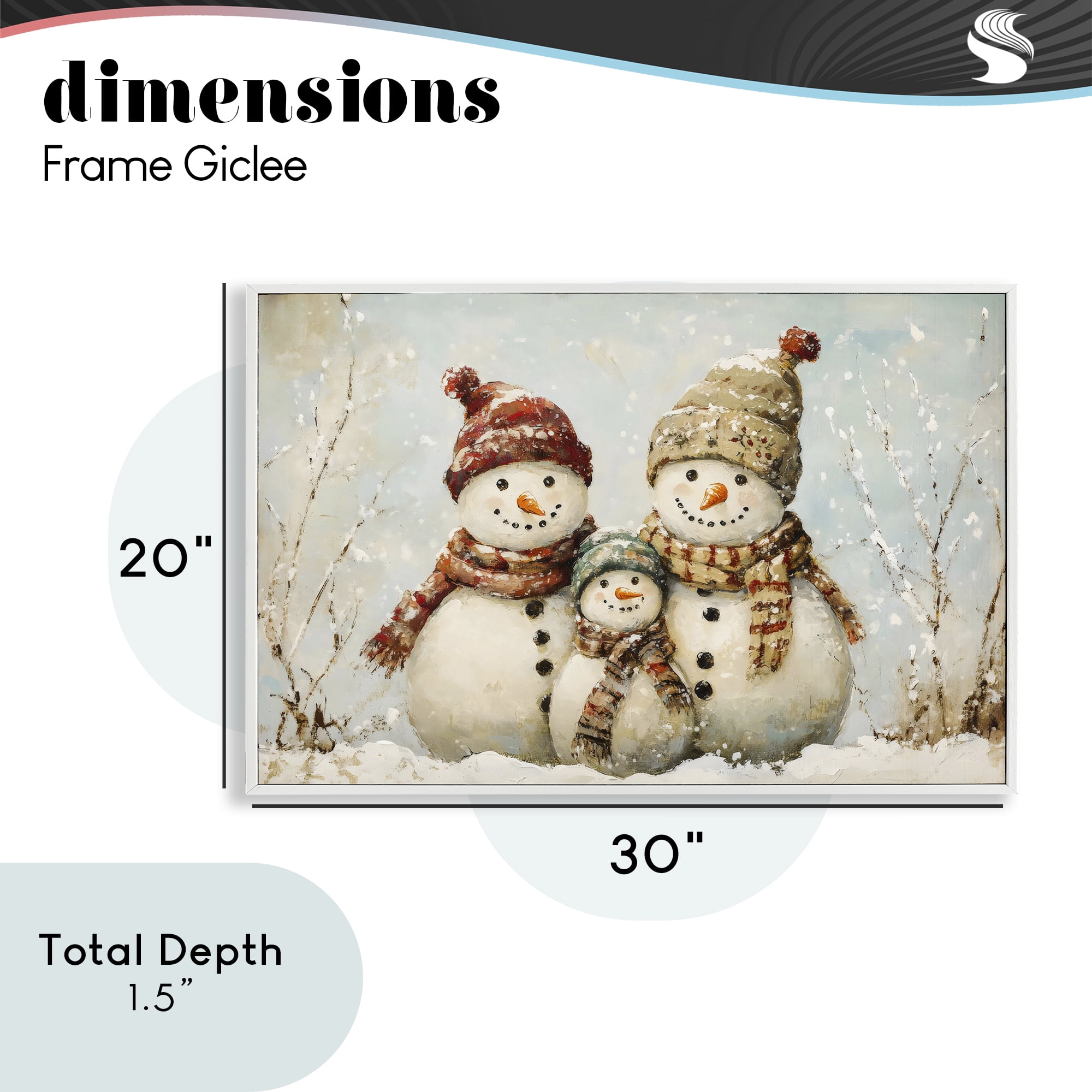 Snowman Family Of Three White Framed Giclee Art, design by Petal Prints Design