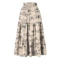 thumbnail image 5 of Women’s High Waist Tiered Long Skirt with Drawstring Floral Print Elastic Waistband Lightweight Flowing Design Beige L, 5 of 6