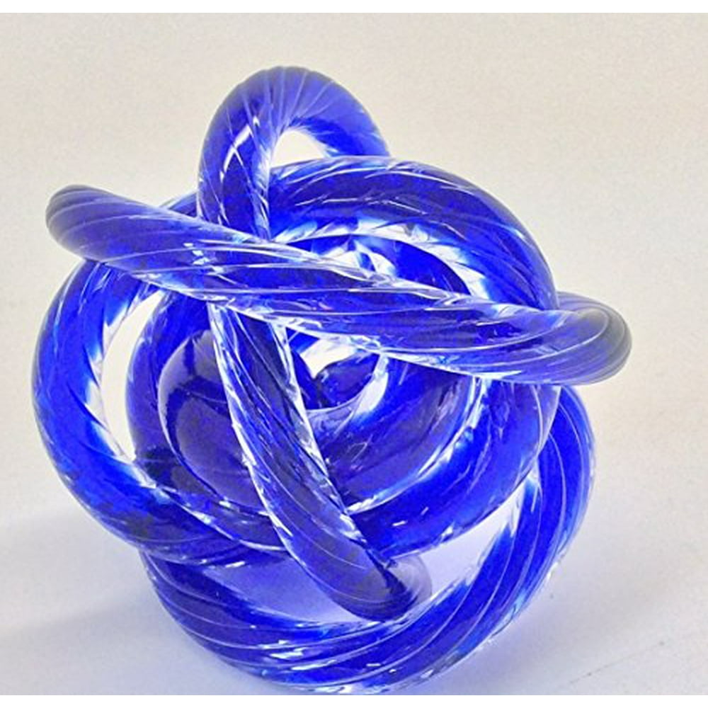 Unusual Art Glass Tube Cobalt Blue Knot Paperweight Figurine 3