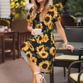 thumbnail image 3 of Lsque Scottish Blue Plaid Sunflower Print Women's Casual Dress T-Shirt Summer Short Sleeve Scoop Neck Swing Dresses, 3 of 6