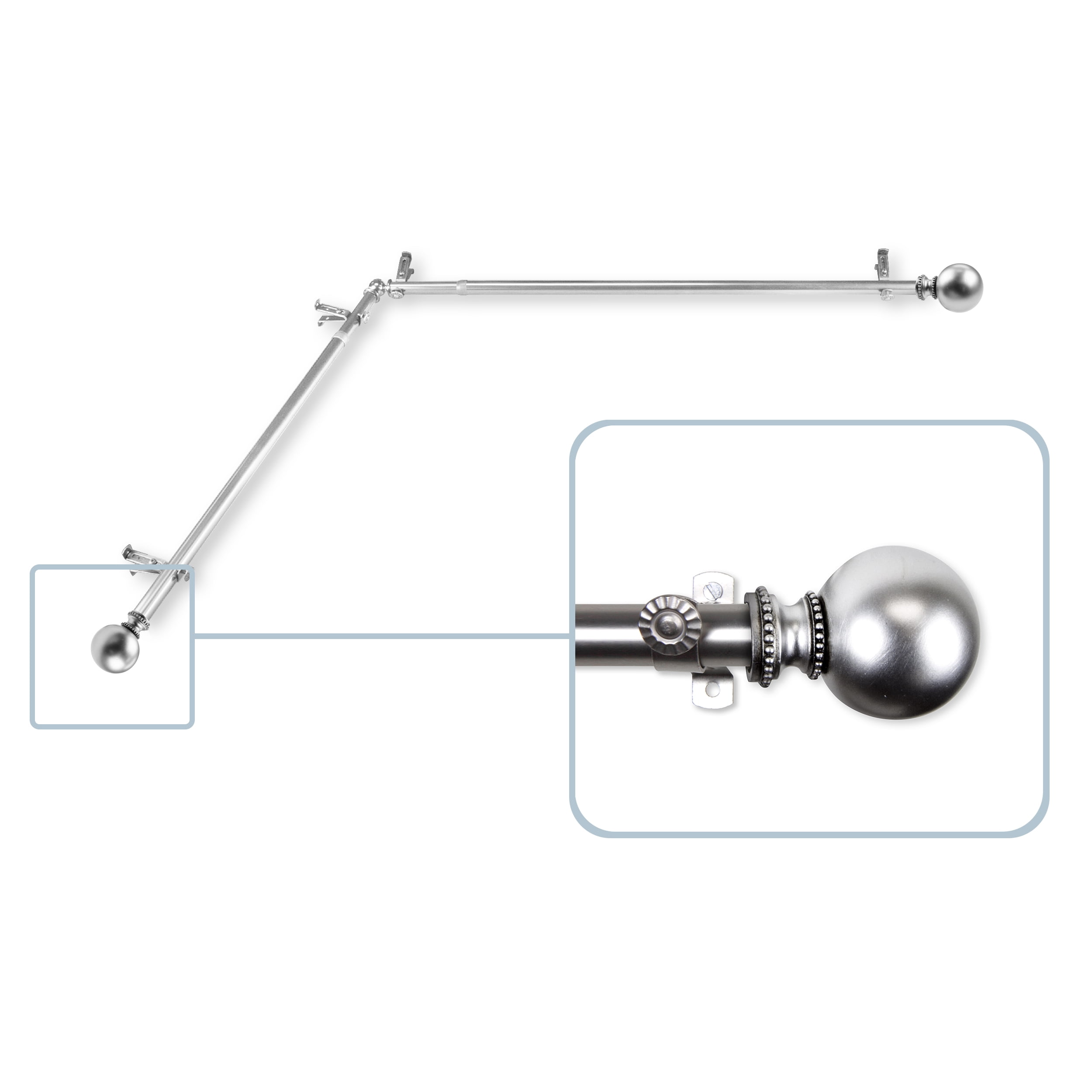 Central Design 4883-665-CORNER 0.8125 in. Julian Corner Window Curtain Rod with 66 to 120 in. Extension, Satin Nickel