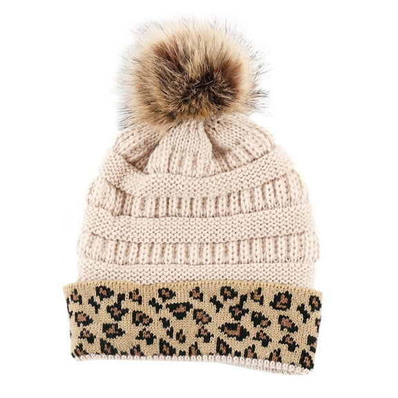 Decorative Winter Hat Leopard Knitted Hat Thicken Knitted Beanie Winter Accessory