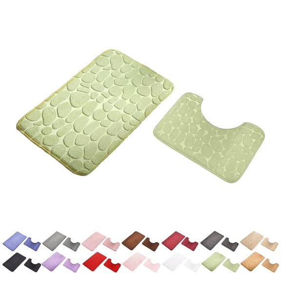 2-Piece Bathroom Rug Set, 16"x20" Absorbent Foam Bath Mat & U-Shaped Toilet Mat, Soft Non-Slip Machine Washable Contour Rug,M
