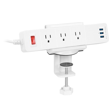 UPC: 0818103023839 | Mount-It! Power Strip and Clamp Desk Mount | 2 USB Ports 3 AC Outlets